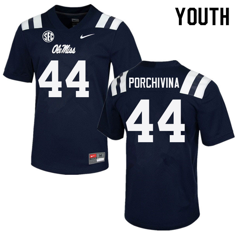 John Porchivina Ole Miss Rebels NCAA Youth Navy #44 Stitched Limited College Football Jersey CVR1758YK